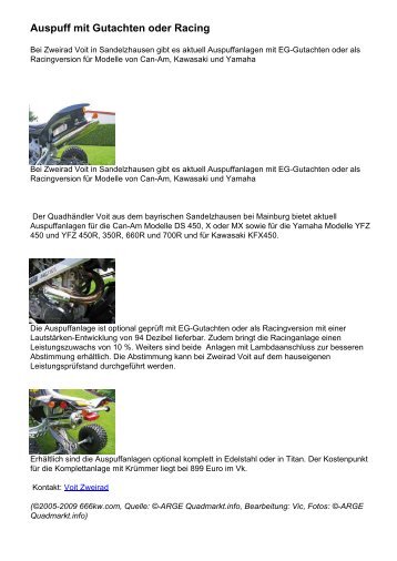 Auspuff mit Gutachten oder Racing - Quad-ATV - 666kw.com
