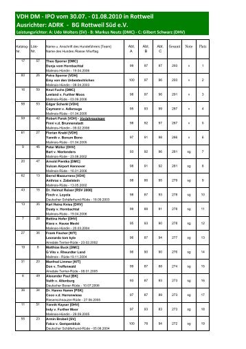 VDH DM - IPO vom 30.07. - 01.08.2010 in Rottweil Ausrichter: ADRK ...