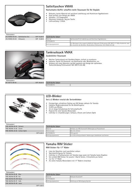 VMAX Zubehör Übersicht - Yamaha Motor Europe