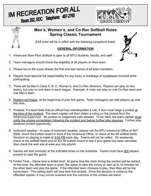 Men s Women s And Co Rec Softball Rules Spring Classic 