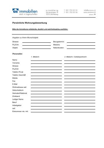 Bewerbungsformular Miete D (*.PDF)