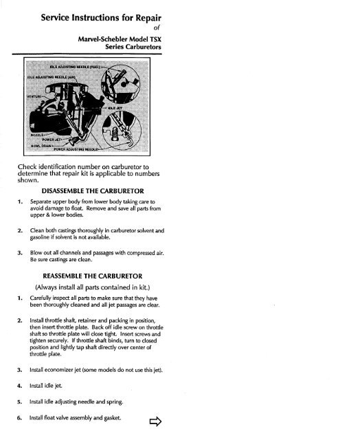 Marvel Schebler Carburetor Application Chart