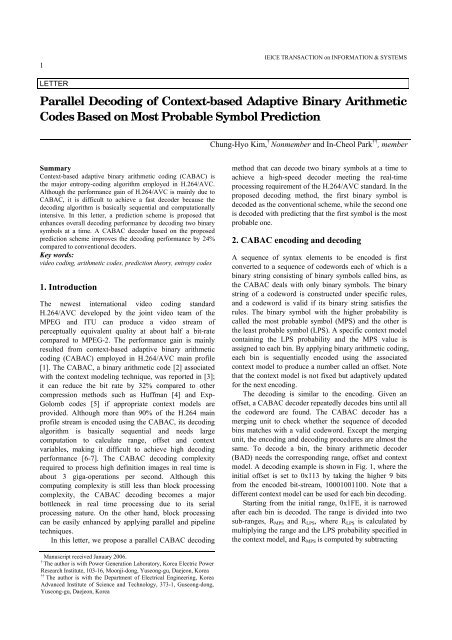 Parallel Decoding of Context-based Adaptive Binary Arithmetic ...