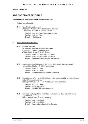 Int. Warn- u. Alarmplan Elbe - bei der Internationalen Kommission ...