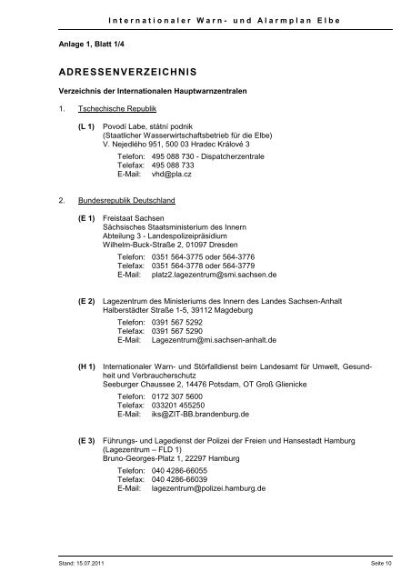 Int. Warn- u. Alarmplan Elbe - bei der Internationalen Kommission ...