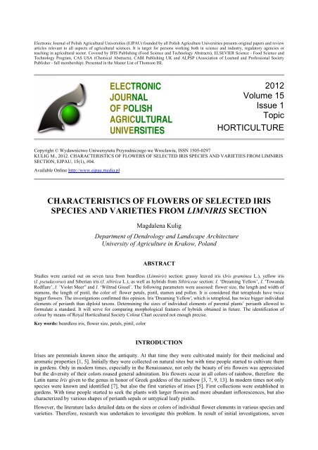 characteristics of flowers of selected iris species and varieties from ...