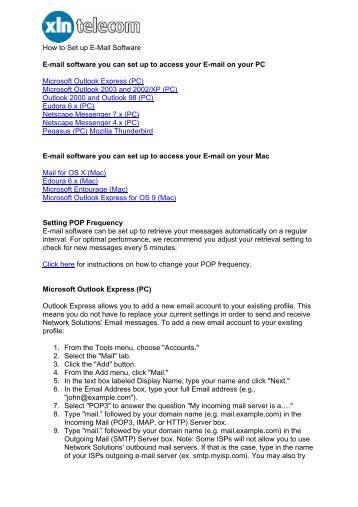 How to Set up E-Mail Software - XLN Telecom