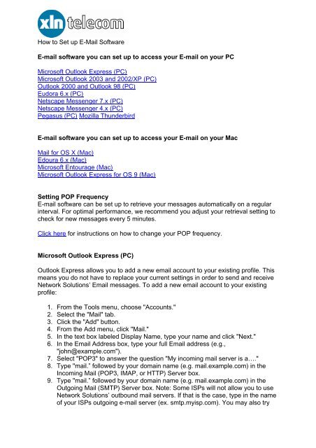 How to Set up E-Mail Software - XLN Telecom
