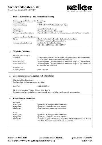 Sicherheitsdatenblatt - Max F. Keller GmbH