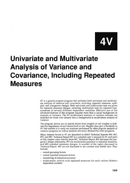 Univariate And Multivariate Analysis Of Variance And Covariance