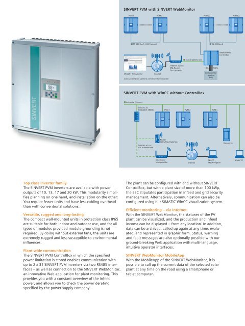 Sunny times for photovoltaic plants from 10 kW up to the ... - Siemens