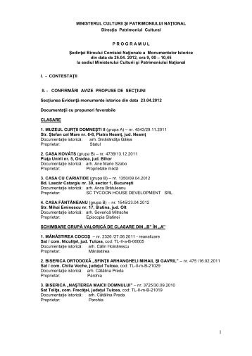 Programul şedinţei biroului şi plenului - 25.04.2012 - Ministerul Culturii
