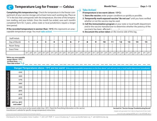 Temperature Log for Freezer — Celsius - Immunization Action ...
