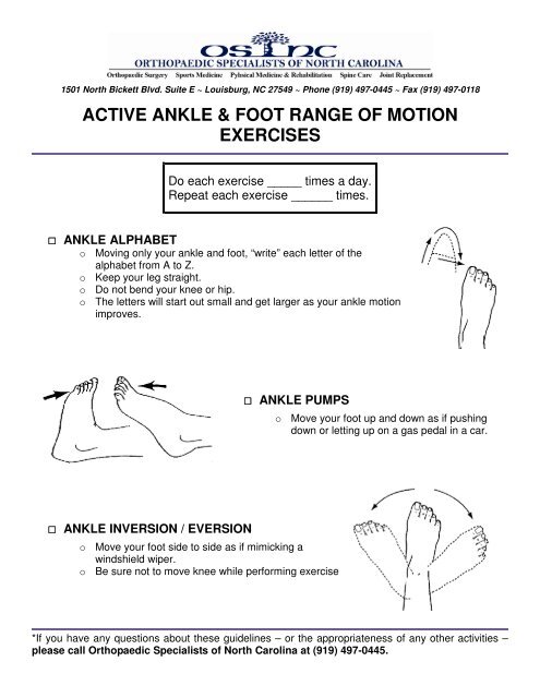 ACTIVE ANKLE & FOOT RANGE OF MOTION EXERCISES