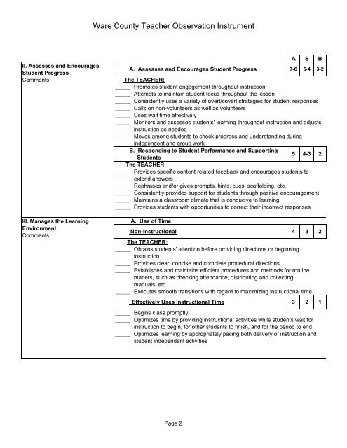 Ware County Teacher Observation Instrument - Ware County School ...