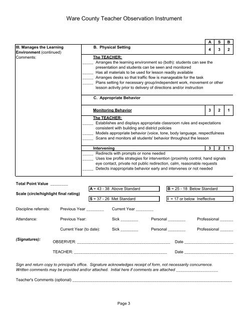 Ware County Teacher Observation Instrument - Ware County School ...