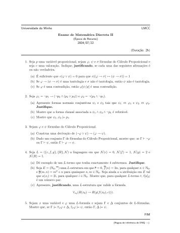 Universidade do Minho LMCC Exame de Matemática Discreta II ...