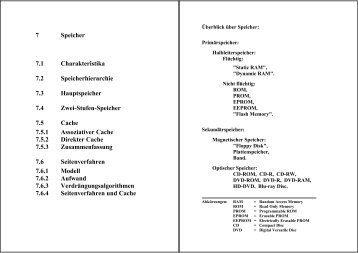 7 Speicher 7.1 Charakteristika 7.2 Speicherhierarchie 7.3 ...