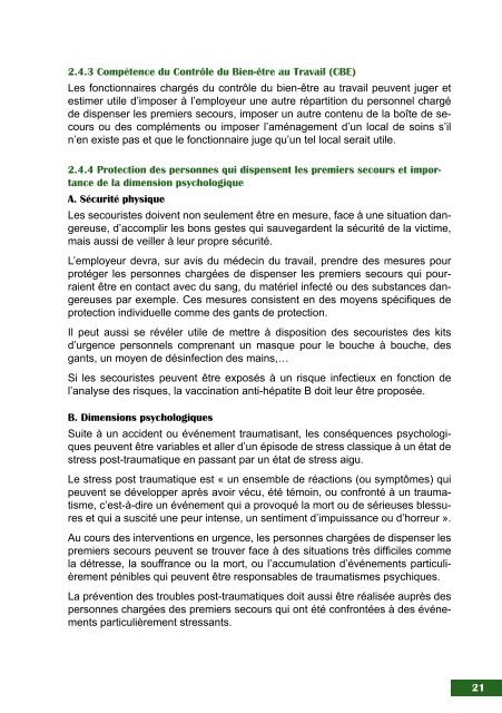 Premiers secours au travail (PDF, 667 KB) - Service public fÃ©dÃ©ral ...