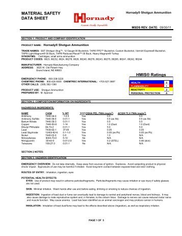 Shotshell MSDS - Hornady