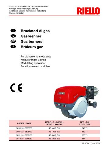 Bruciatori di gas Gasbrenner Gas burners BrÃƒÂ»leurs ... - Riello Burners