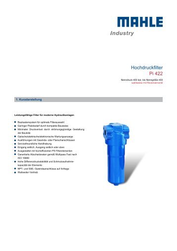 Hochdruckfilter Pi 422 - MAHLE Industry - Filtration