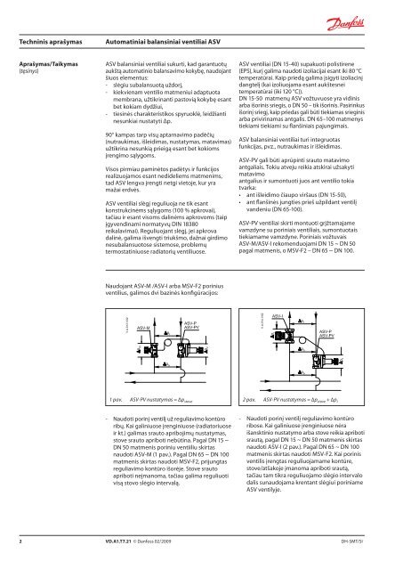 Automatiniai balansiniai ventiliai ASV - Danfoss
