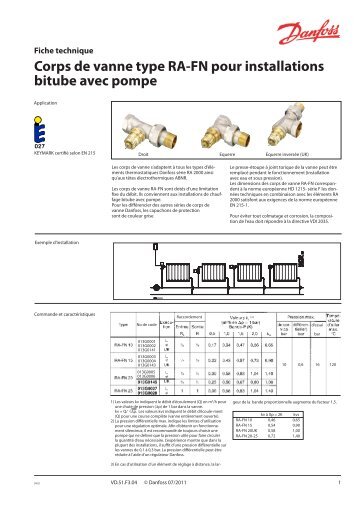 Corps de vanne type RA-FN pour installations bitube avec pompe