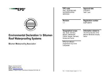 Environmental Declaration for Bitumen Roof Waterproofing Systems