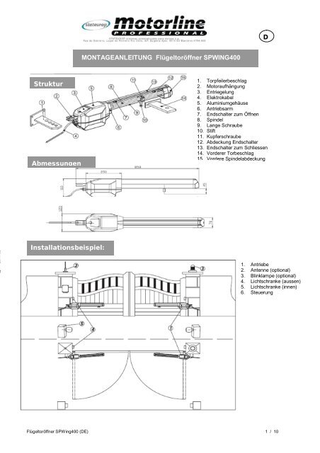 D Struktur MONTAGEANLEITUNG FlÃ¼geltorÃ¶ffner ... - Nothnagel