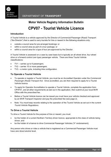 Information Bulletin CPV07 - Tourist Vehicle Licence - Department of ...