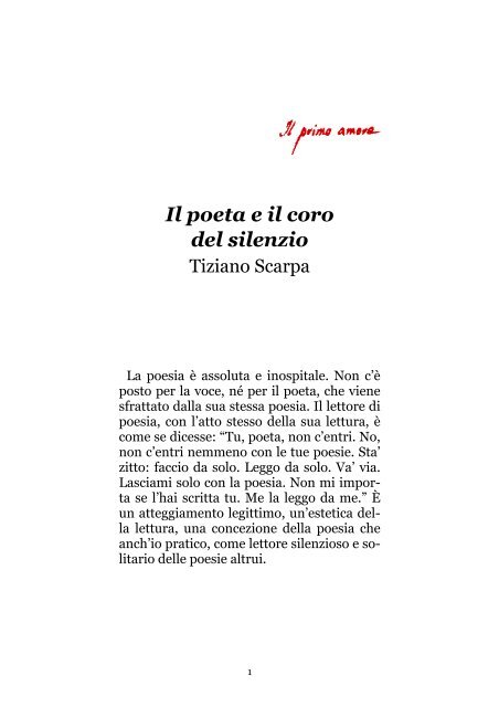 Il poeta e il coro del silenzio, un intervento di ... - Il primo amore