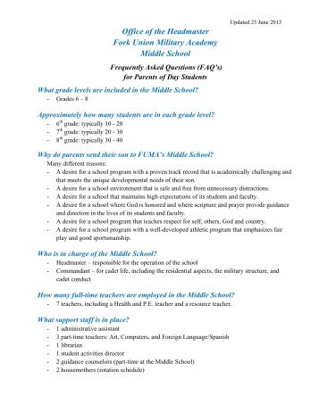 FAQs for Parents of Middle School Day Students - Fork Union ...