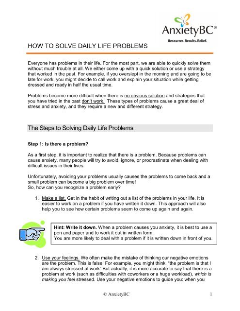 How to Solve Daily Life Problems - AnxietyBC