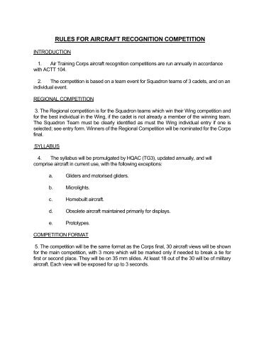 RULES FOR AIRCRAFT RECOGNITION COMPETITION