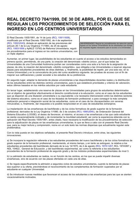 real decreto 704/1999, de 30 de abril, por el que se regulan los ...