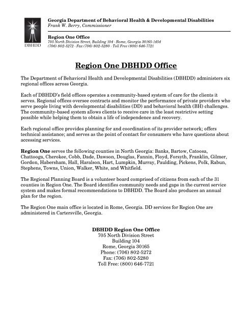 Region One DBHDD Office - Department of Behavioral Health and ...