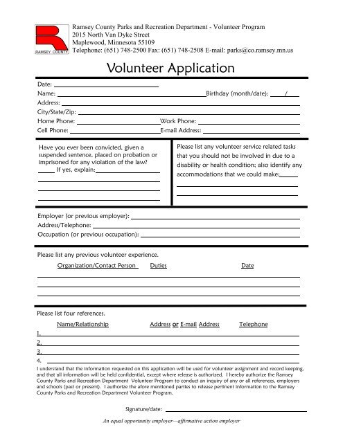 Dear Applicant, Thank you for your interest in volunteering with the ...