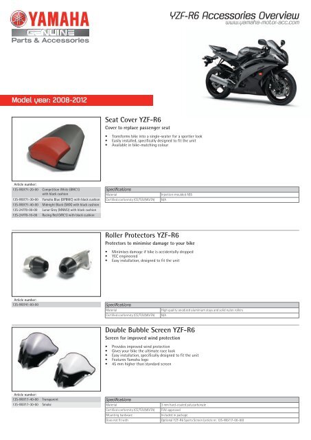 YZF-R6 Accessories Overview - Yamaha Motor Europe