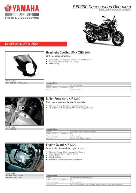 XJR1300 Accessories Overview - Yamaha Motor Europe