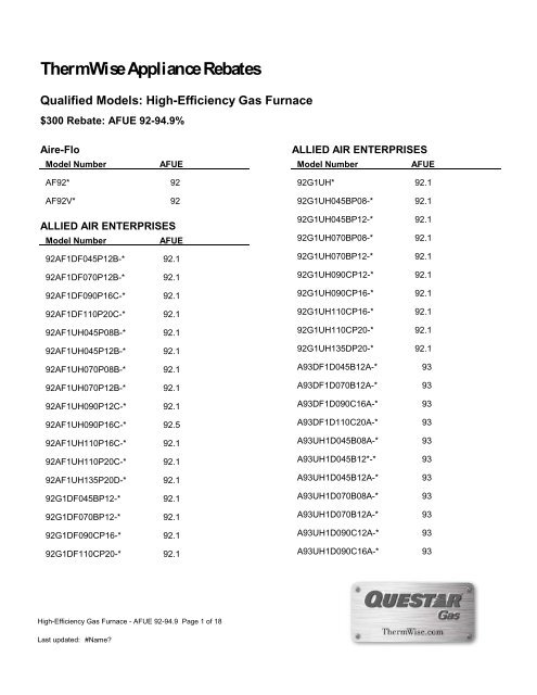 High-Efficiency Gas Furnace - Tier 2 (pdf) - ThermWise