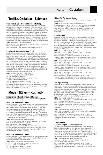 VolkshochschuleIserlohn : Programm Januar bis Juli 2012