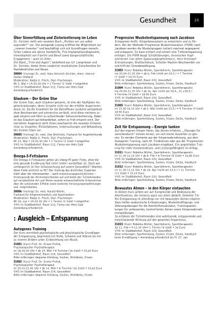 VolkshochschuleIserlohn : Programm Januar bis Juli 2012