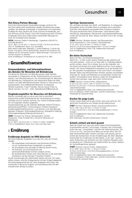 VolkshochschuleIserlohn : Programm Januar bis Juli 2012