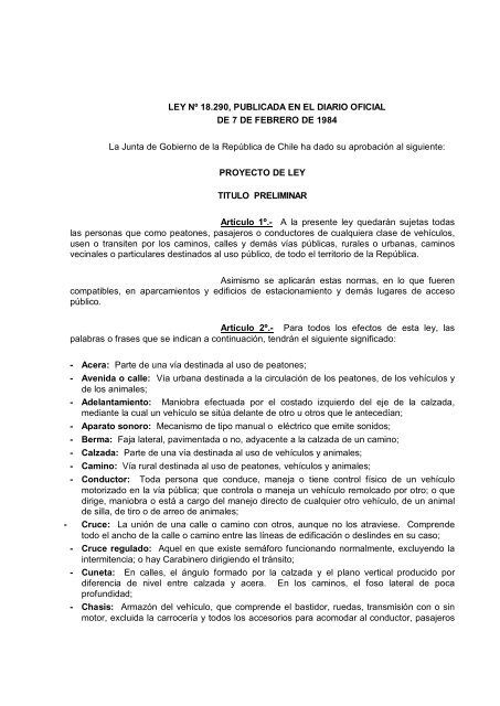 LEY DE TRANSITO 18.290 - Municipalidad de Punta Arenas