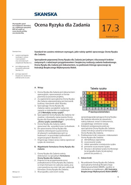 17.03 Ocena Ryzyka dla Zadania - Skanska