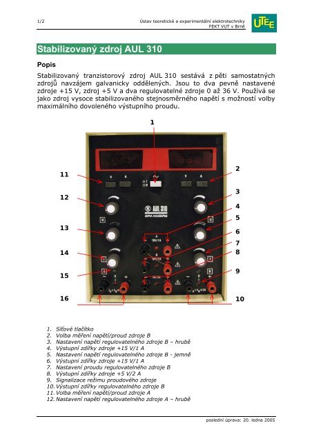 StabilizovanÃ½ zdroj AUL 310 - UTEE