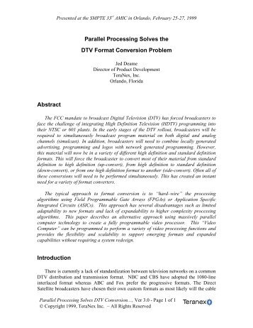 Parallel Processing Solves the DTV Format ... - Visionary Forces