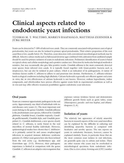 Clinical aspects related to endodontic yeast infections - College of ...