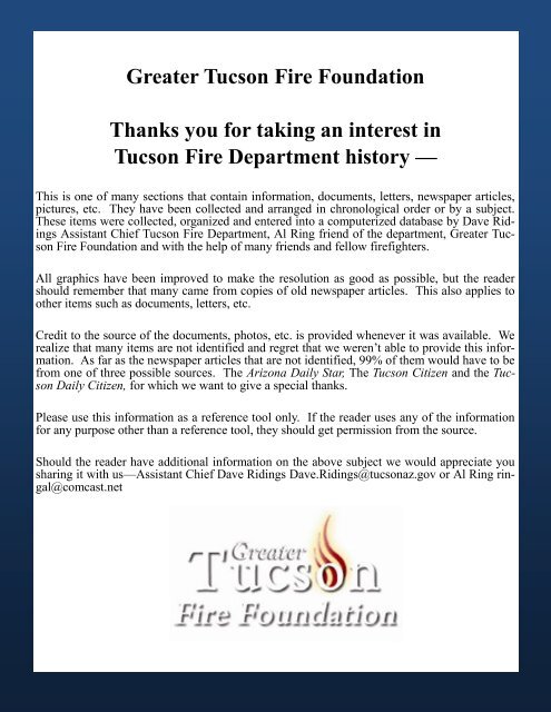 Tucson Fire Department 1960 - Greater Tucson Fire Foundation